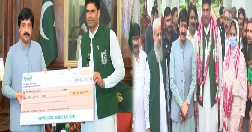 ارشد ندیم کا گورنر پنجاب کی جانب سے استقبال کیا۔